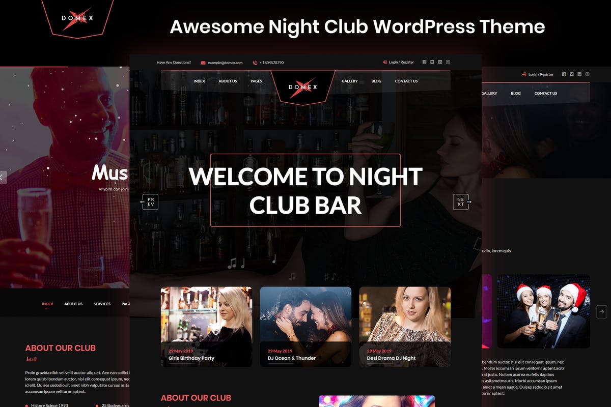 Domex - Night Club Free Download WordPress Theme