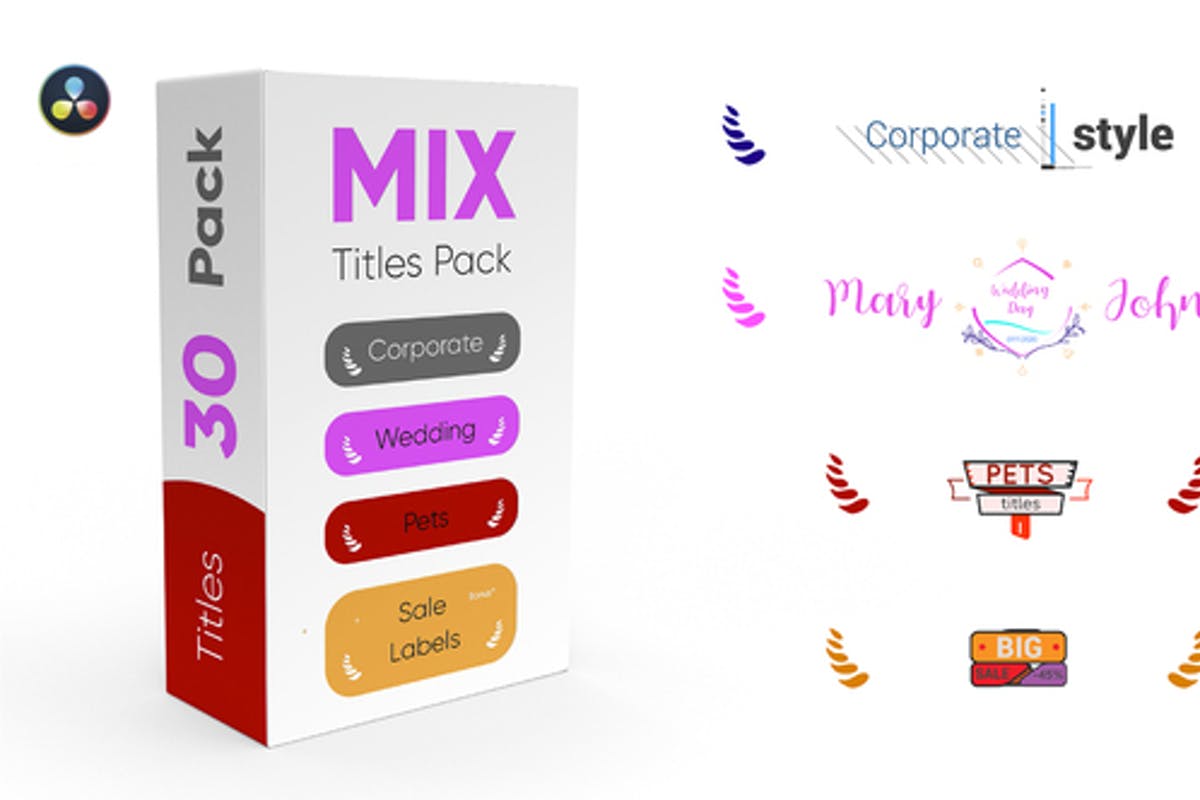 Mix Titles Pack video templates for DaVinci Resolve free download