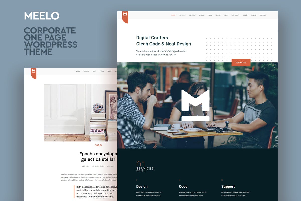Meelo - Corporate One Page WordPress Theme for free