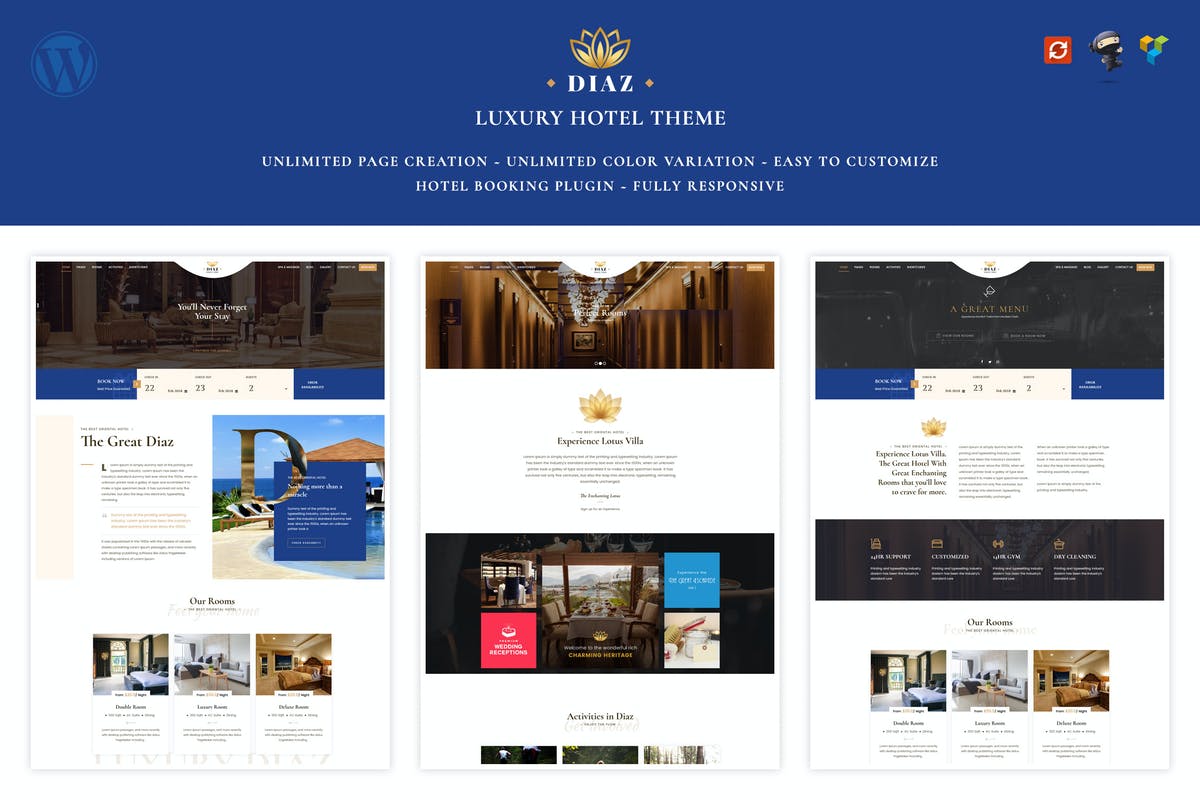 Hotel Diaz - Hotel Booking wordpress theme blog free responsive