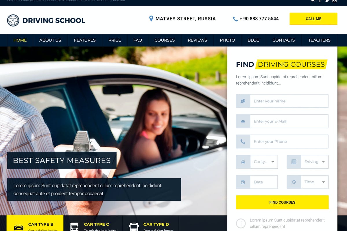 Driving School WordPress Themes Free Download