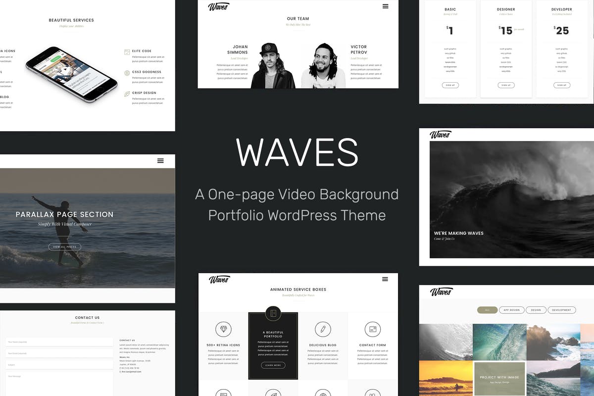Waves - Fullscreen Video One-Page Wordpress News Blog Themes Free