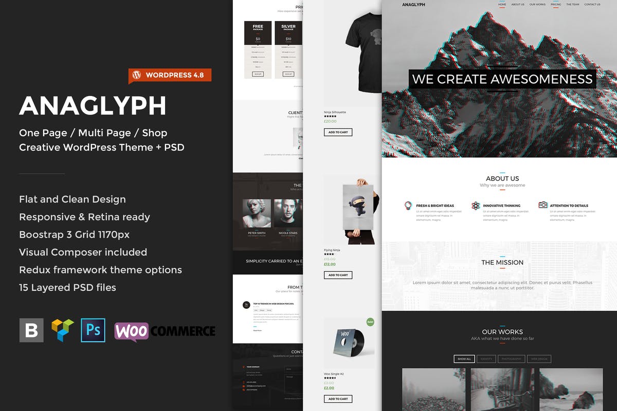 Anaglyph - One page / Multipage WordPress Theme