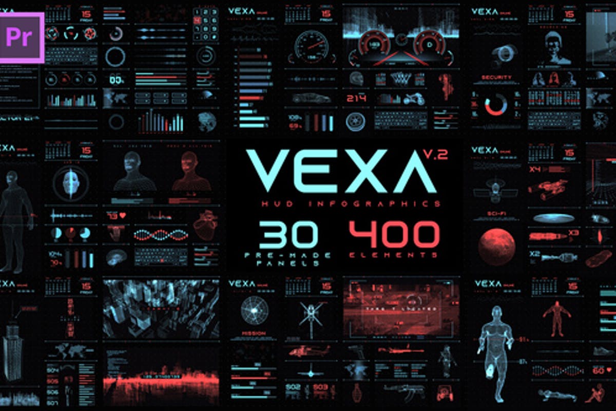 Vexa HUD Infographics Essential Graphics | Mogrt