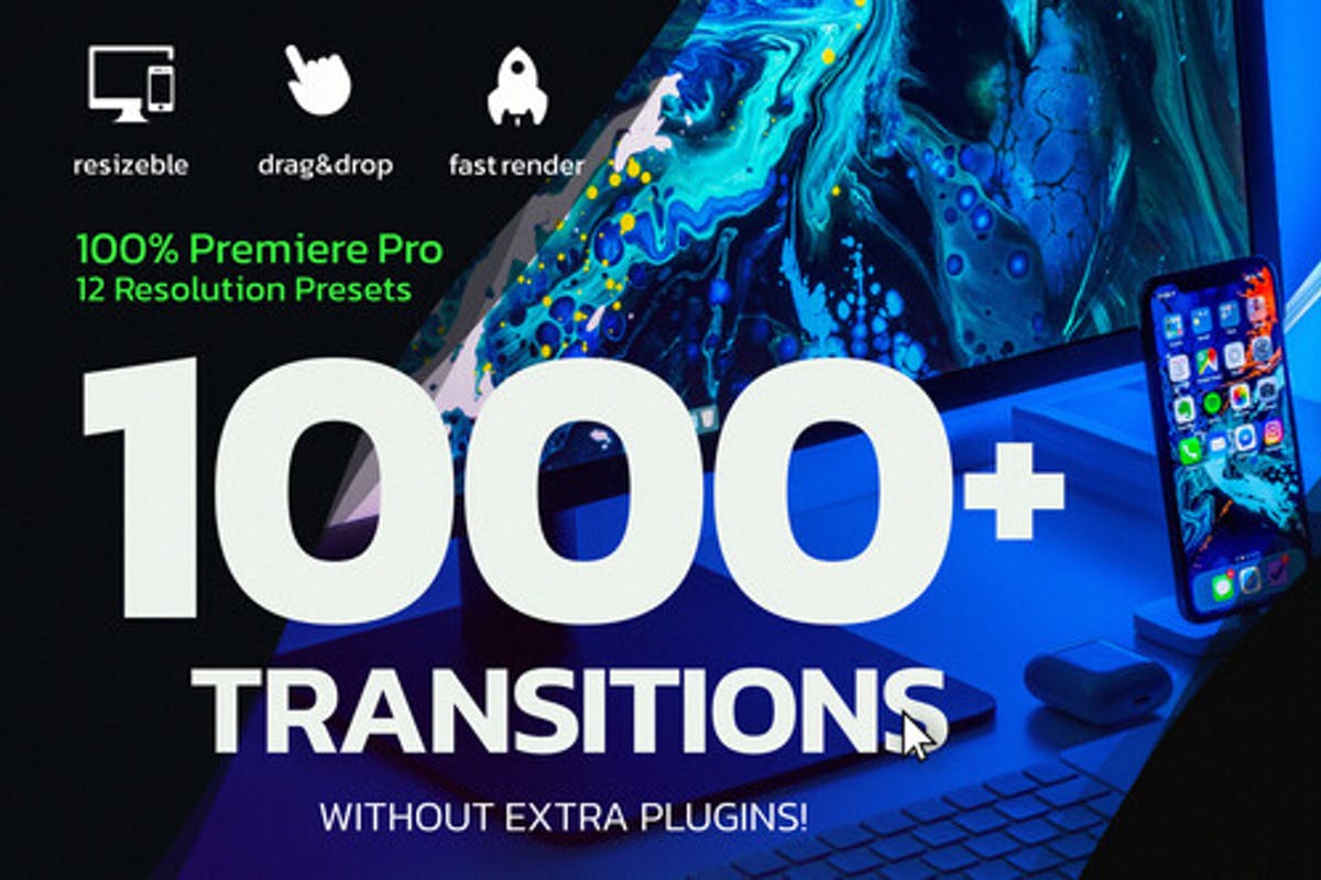 1000 Premiere Pro Transitions | Motion Design Presets | Resizable