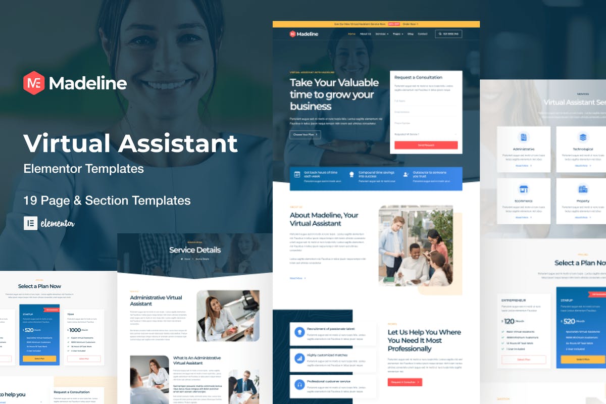 Madeline - Virtual Assistant Website Elementor Template Kit