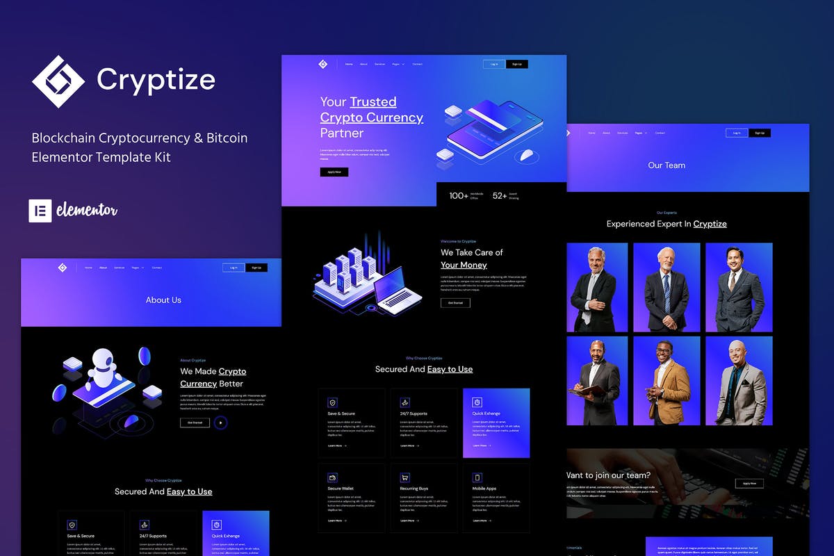 Cryptize - Blockchain Cryptocurrency & Bitcoin Elementor Template Kit