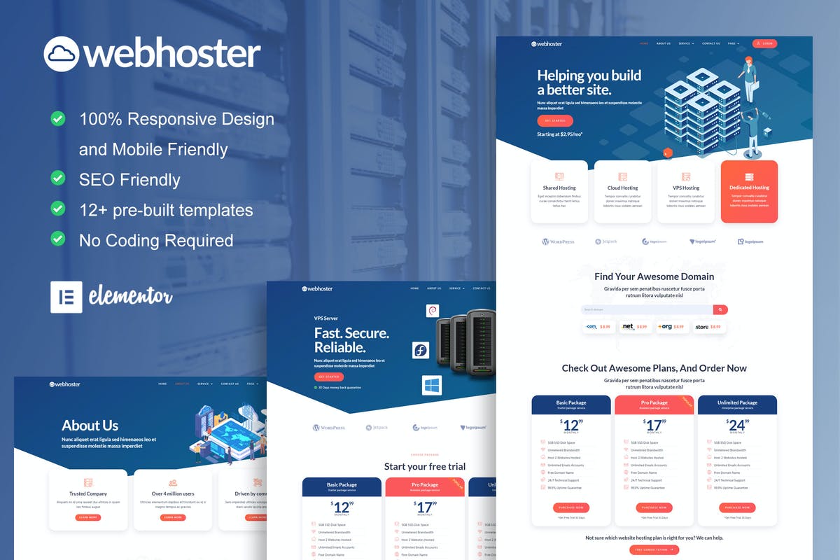 WebHoster - Web Hosting Service Elementor Template Kit