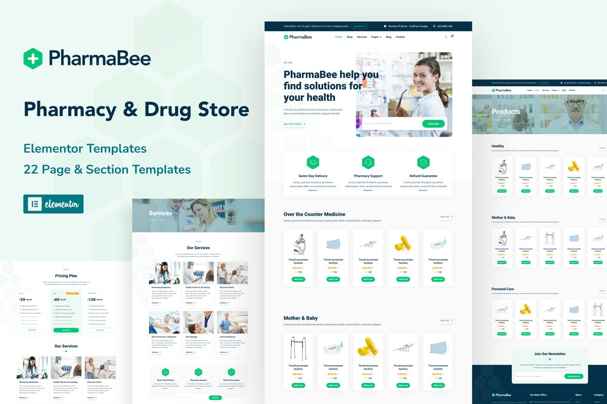 PharmaBee - Pharmacy & Drug Store Website Elementor Template Kit