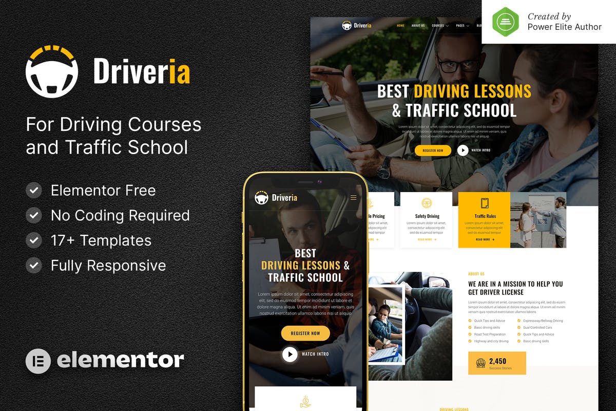 Driveria – Driving Course & Traffic School Elementor Template Kit