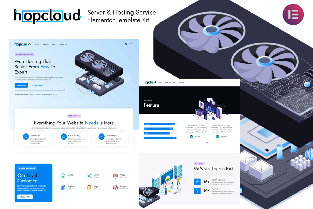 Hopcloud - Server & Hosting Service Elementor Template Kit