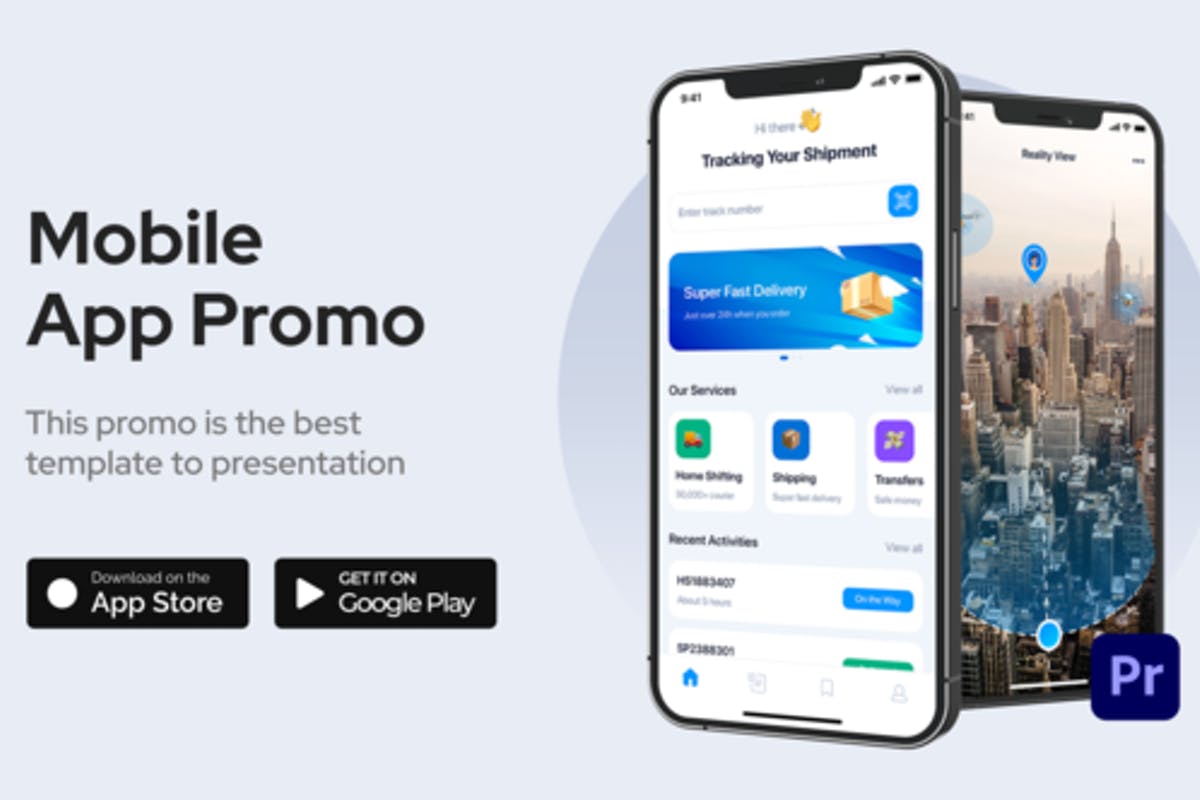 Mobile App product promo video templates for Premiere Pro