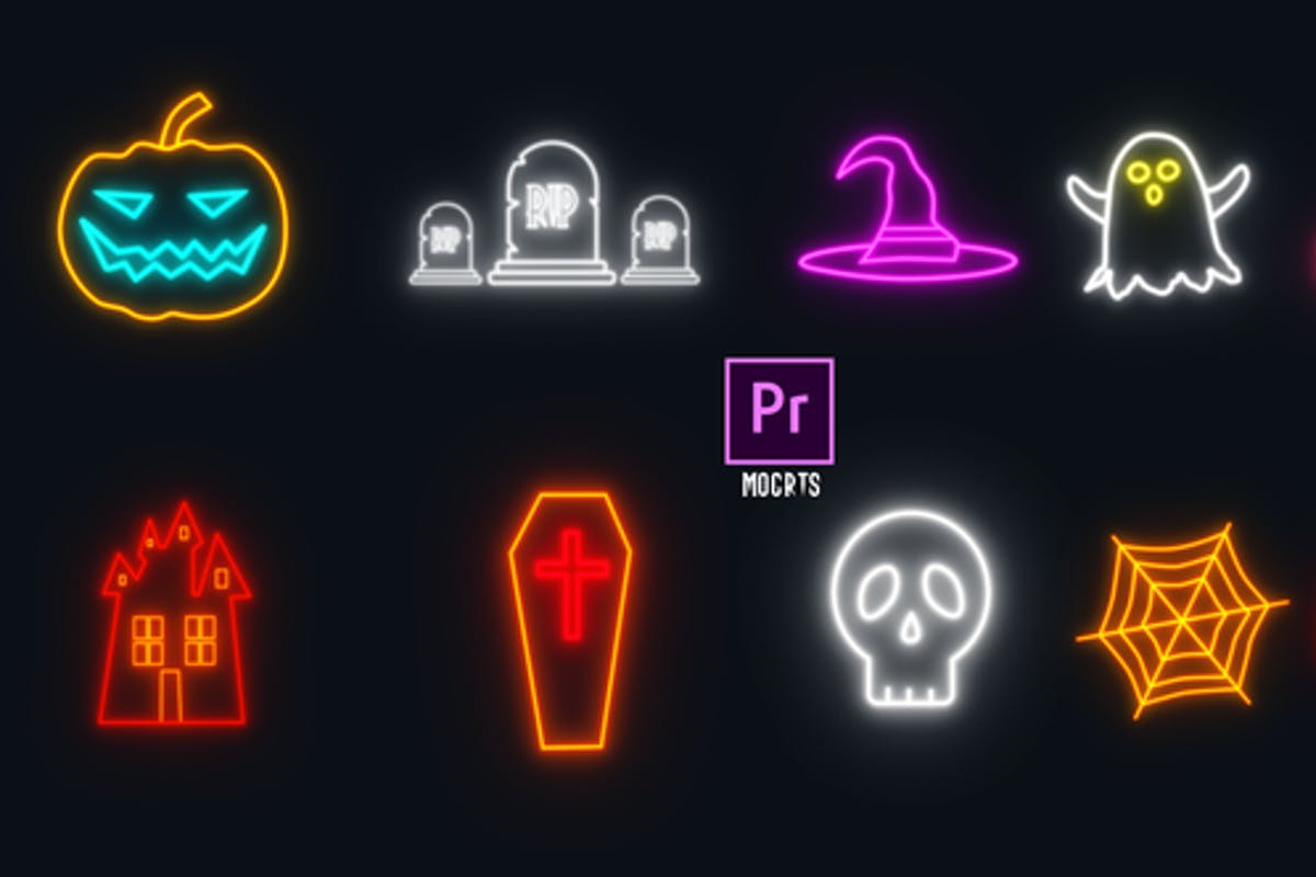 Halloween Neon Icons for Premiere Pro
