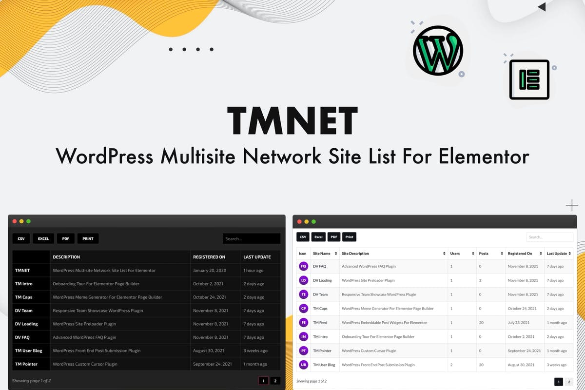 TMNET WordPress Multisite Site List For Elementor