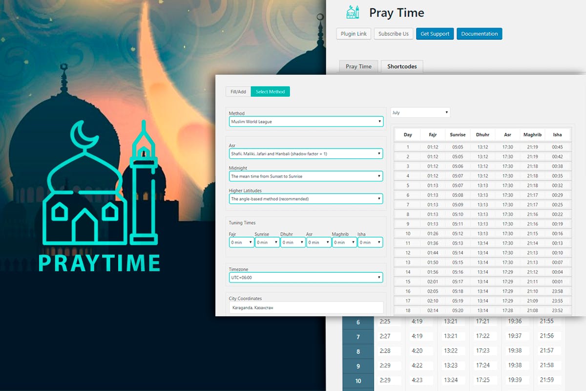 PrayTimes - Islamic Prayer Time WordPress Plugin
