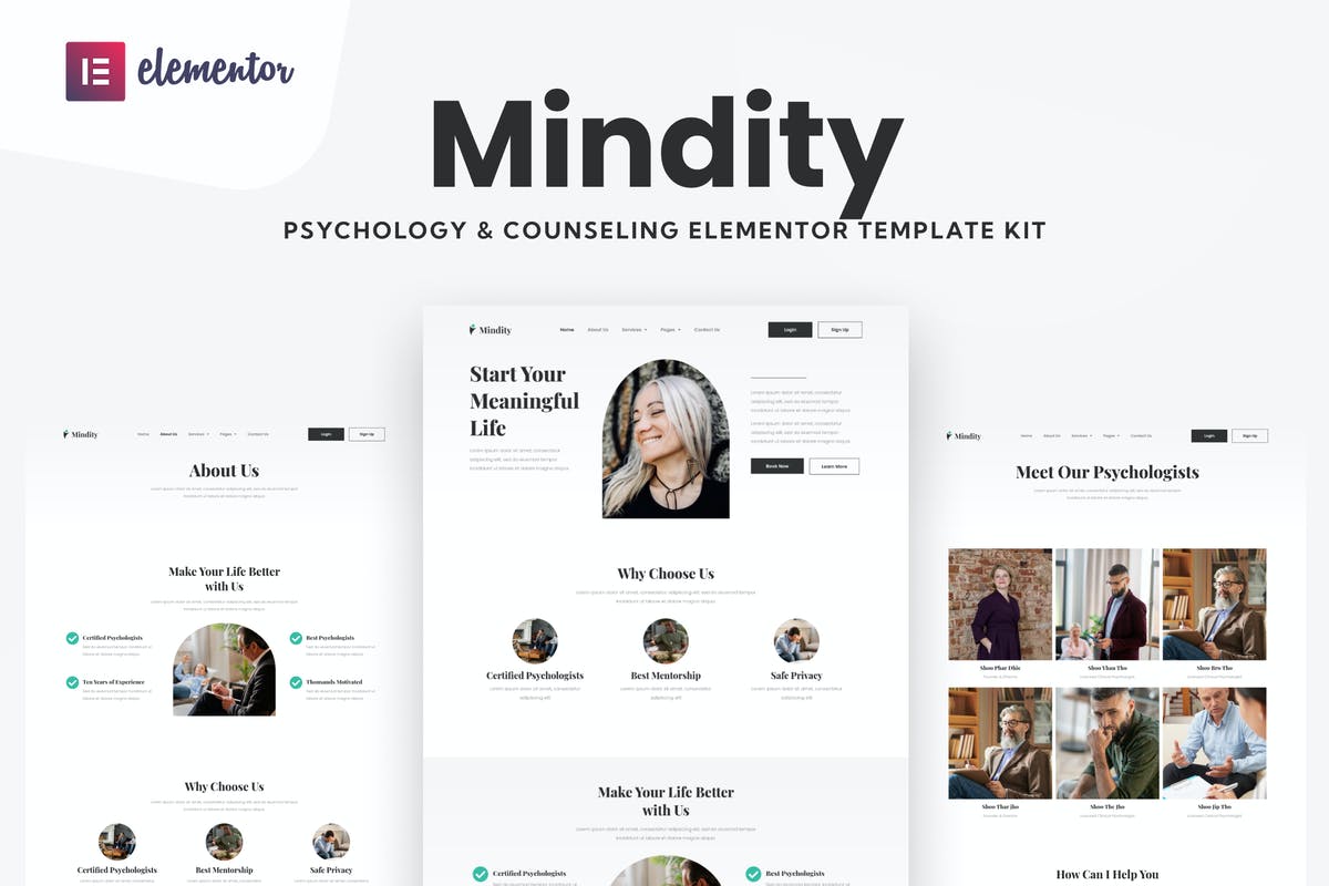 Mindity - Psychologist Teraphist Elementor Template Kit
