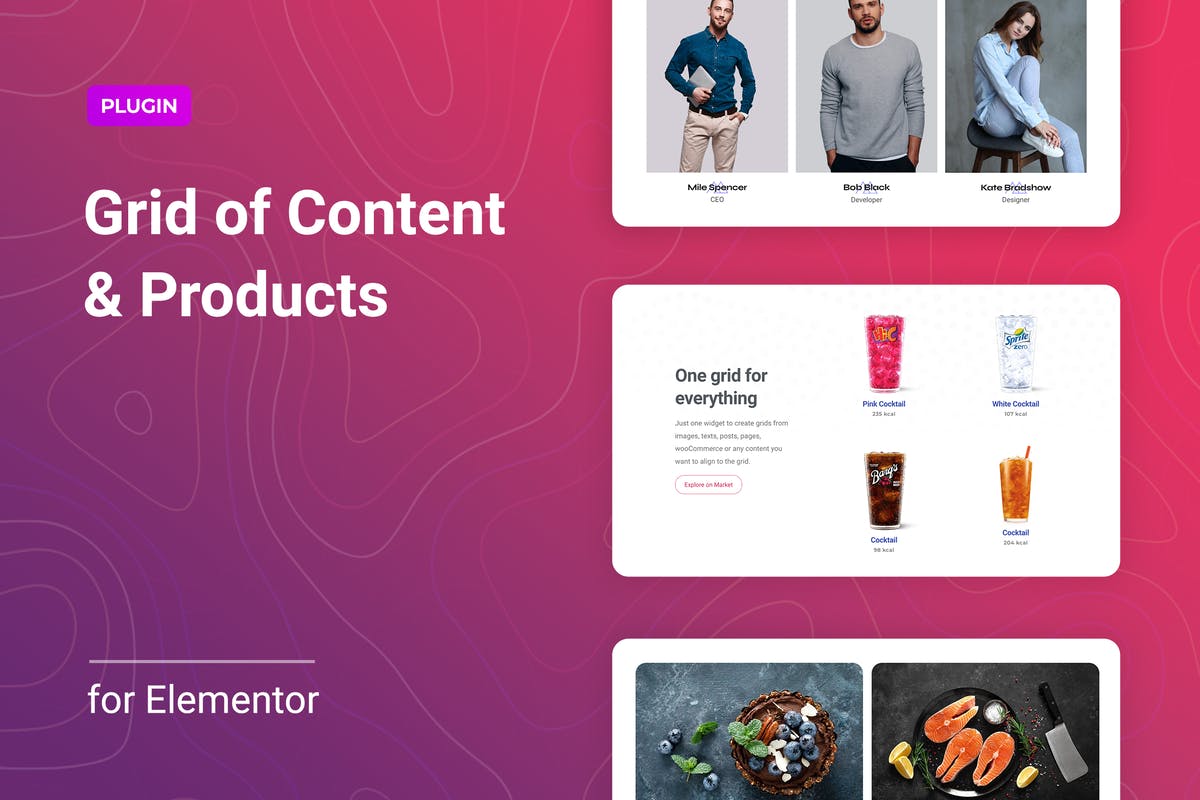 Grid of Content and Products for Elementor