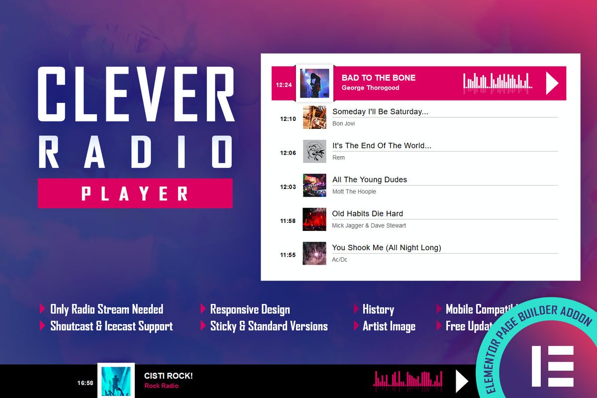 CLEVER - HTML5 Radio Player & History - Elementor