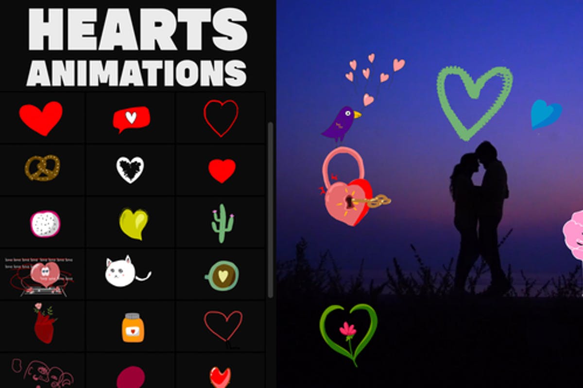 Cartoon Animated Hearts Stickers for Premiere Pro