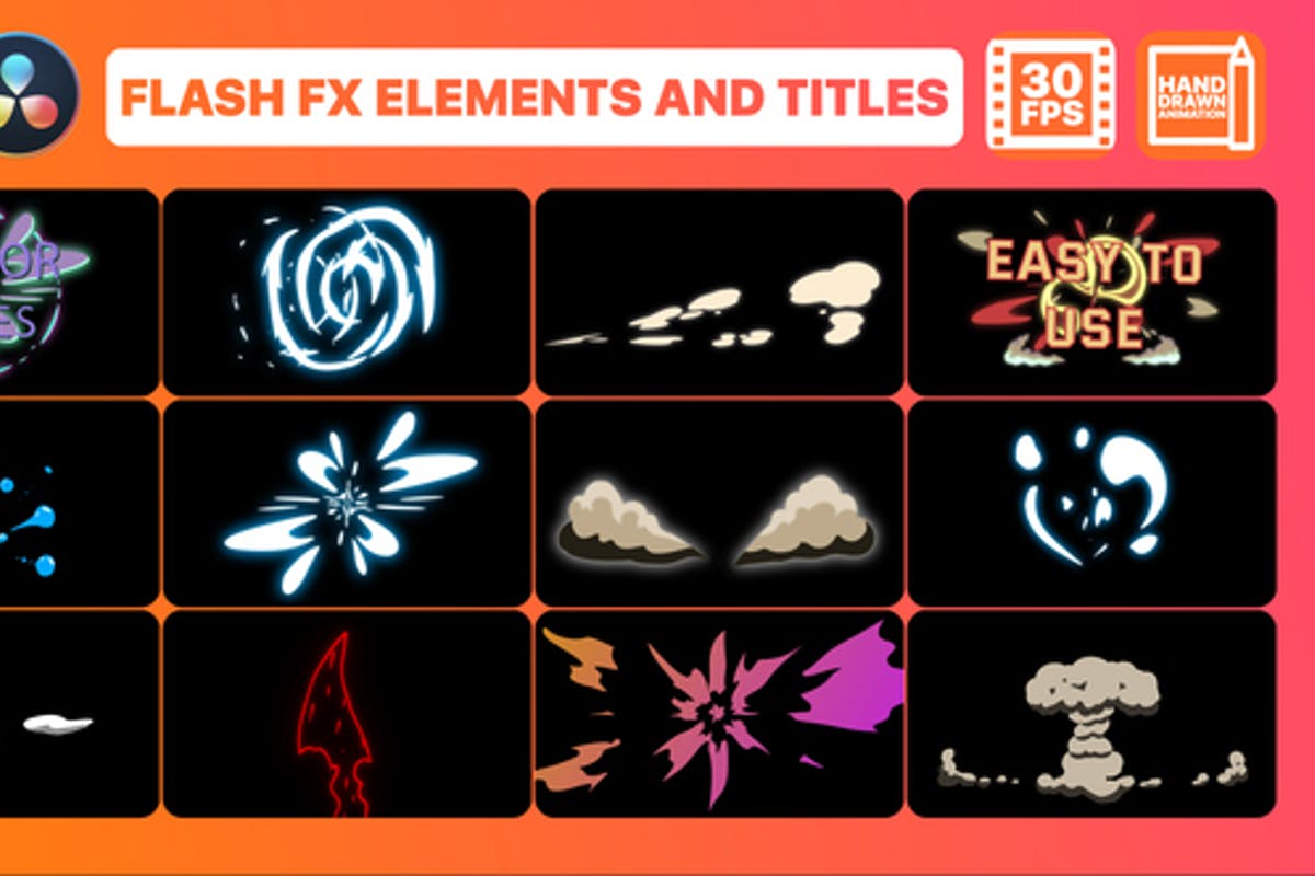 Flash FX Elements & Titles for DaVinci Resolve