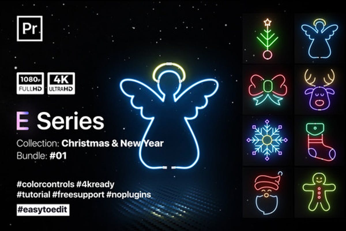 Christmas Neon Elements for Premiere Pro