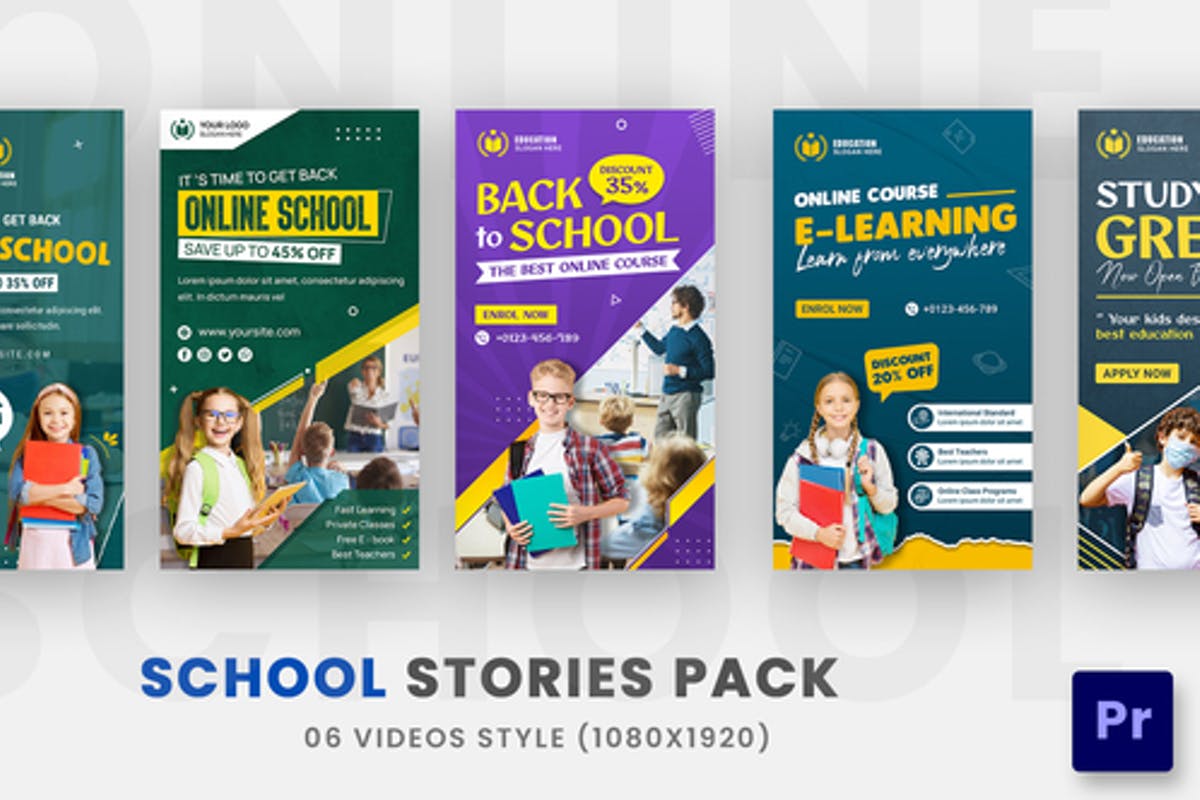 Online School Promo Stories Pack For Premiere Pro