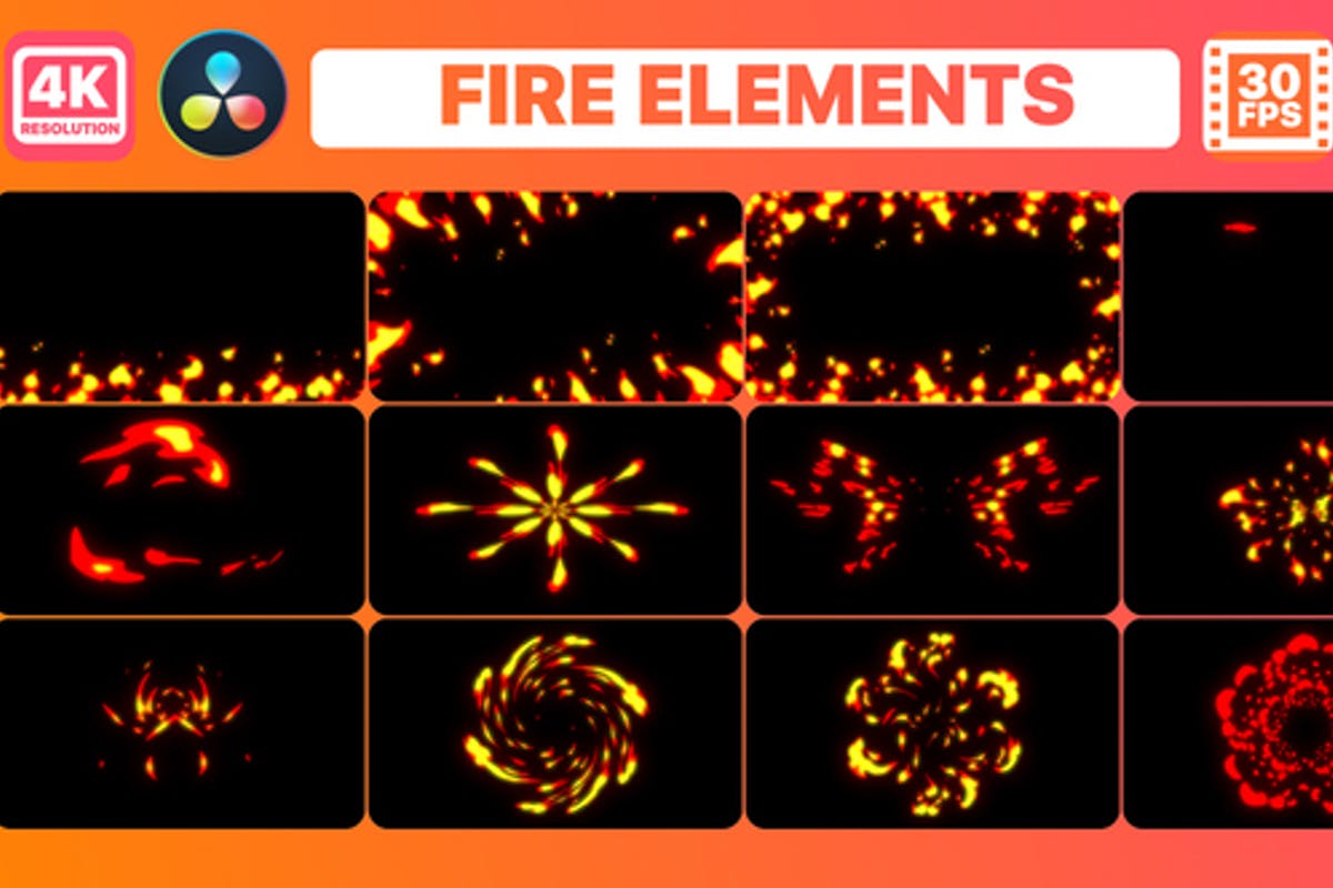 Fire Elements And Backgrounds for DaVinci Resolve