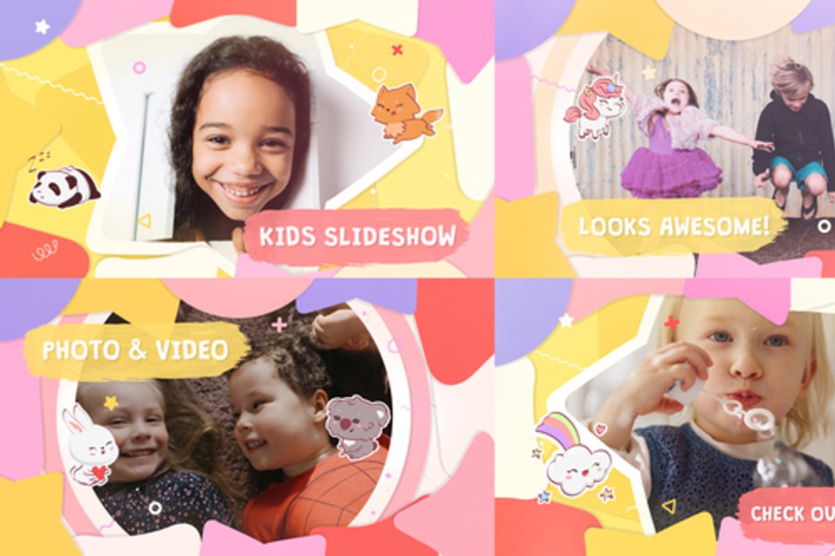 Cartoon Kids Slideshow Premiere Pro MOGRT
